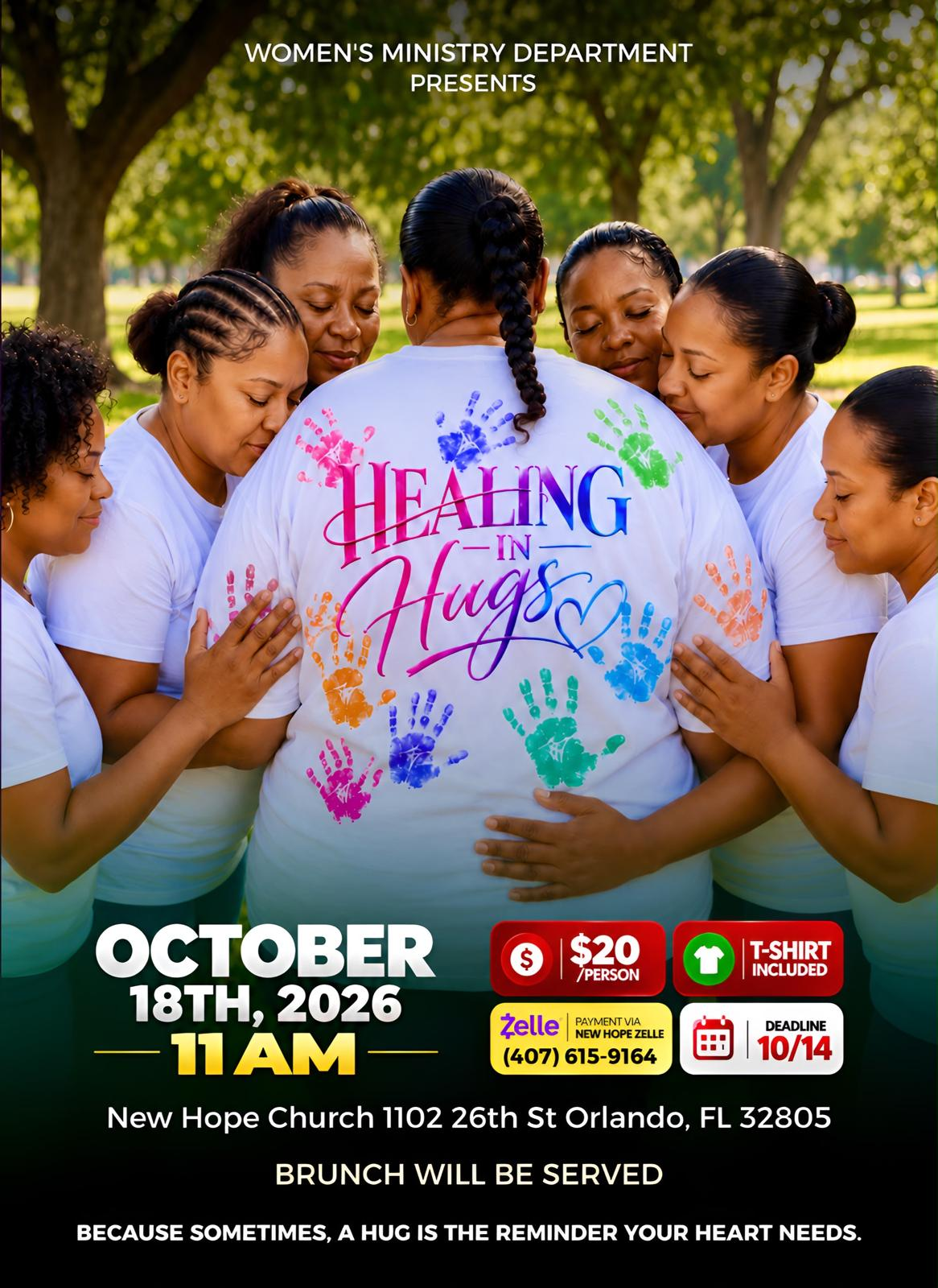 Healing in Hugs event flyer